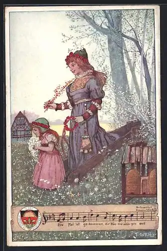 Künstler-AK T. Welzl: Deutscher Schulverein Nr.89: Mutter mit Kind, Lied