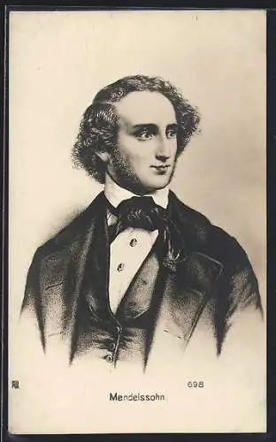 AK Komponist Felix Mendelssohn Bartholdy, Halbportrait