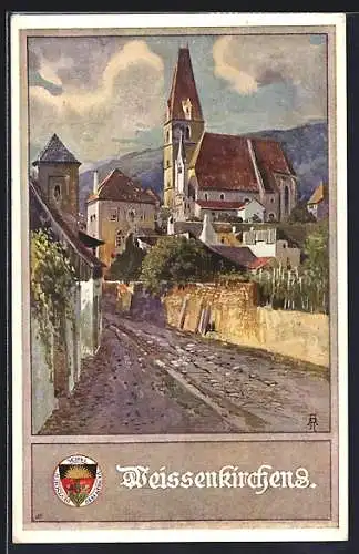 Künstler-AK Weissenkirchen, Weg zum Ort, Deutscher Schulverein