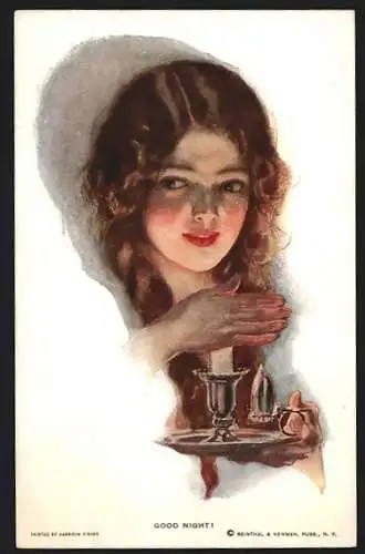Künstler-AK Harrison Fisher: Good Night, Mädchen mit Kerze