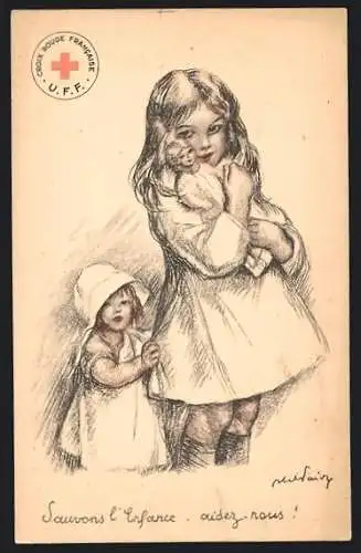 Künstler-AK Sauvons l`Enfance - aidez nous!Französ. Rotes Kreuz