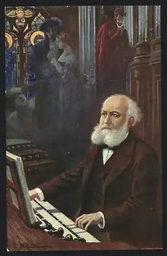 Künstler-AK C. Gounod komponiert Faust am Klavier