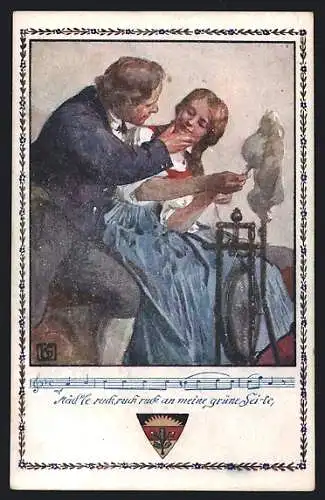 Künstler-AK Karl Friedrich Gsur: Deutscher Schulverein Nr. 366, Mädle ruck, ruck, ruck an meine grüne Seite