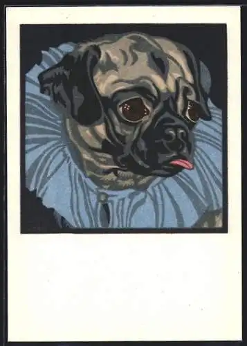 Künstler-AK sign. N. von Bresslern-Roth: Hund mit blauem Kragen