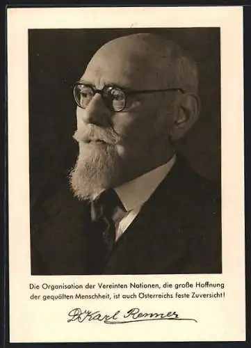 AK Dr. Karl Renner im Anzug mit Brille