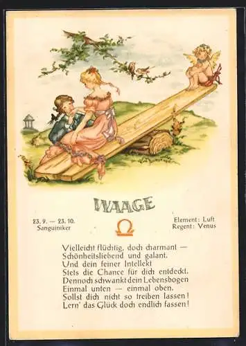 AK Sternzeichen Waage, Sanguiniker, Element Luft, Regent Venus, Vielleicht flüchtig, doch charmant, Schönheitsliebend...