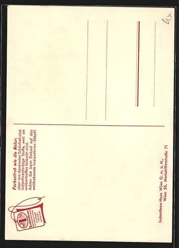 AK Reklame Indanthren Textilien, hübsche Frau mit Hund