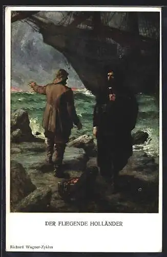 AK Richard-Wagner-Zyklus, Der fliegende Holländer, Seeleute vor einem grossen Segelschiff