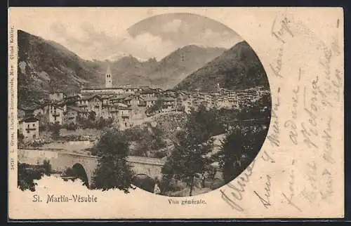 AK Saint-Martin-Vésubie, Vue générale du village avec montagnes en arrière-plan