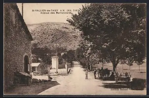 AK St-Vallier-de-Thiey, Avenue des Marronniers avec vue sur la montagne