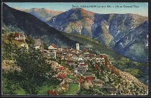 AK Venanson, Vue générale du village alpin et montagnes environnantes