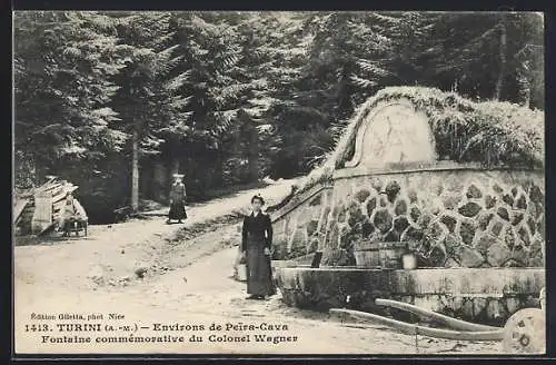 AK Turini, Fontaine commémorative du Colonel Wagner dans la forêt