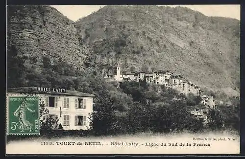AK Touët-de-Beuil, Hôtel Latty et village sur la Ligne du Sud de la France