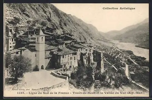 AK Touët-de-Beuil, Vue sur le village et la vallée du Var
