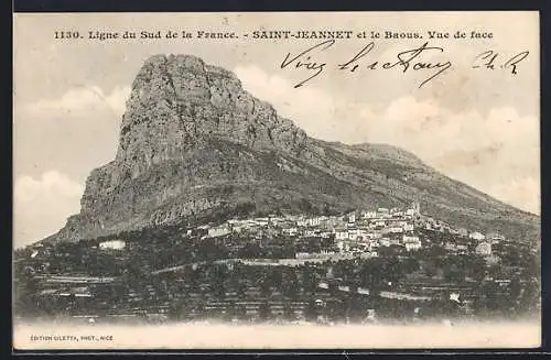 AK Saint-Jeannet, Vue de face du Baous et du village
