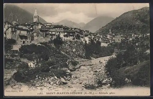 AK Saint-Martin-Vésubie, Vue du village à 960m d`altitude et des montagnes environnantes
