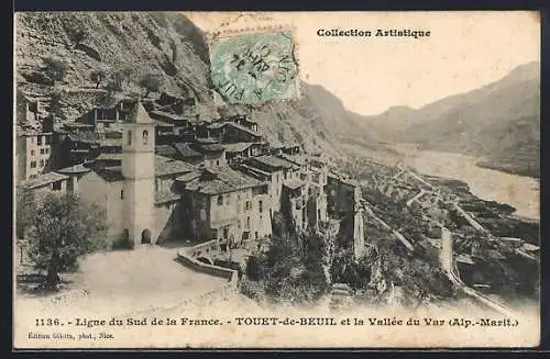 AK Touët-de-Beuil, Vue du village et de la vallée du Var