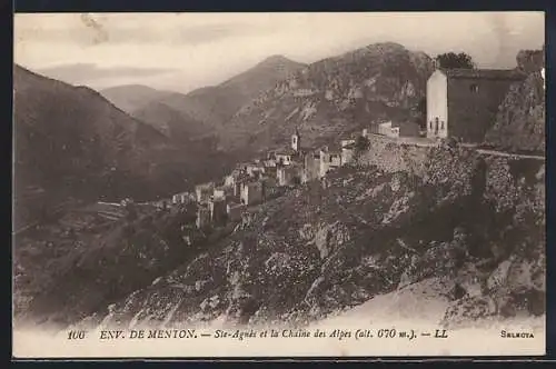AK Sainte-Agnès, Vue du village et de la chaîne des Alpes