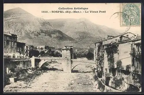 AK Sospel, Le Vieux Pont et montagnes environnantes
