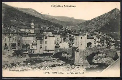AK Sospel, Le Vieux Pont et les maisons pittoresques