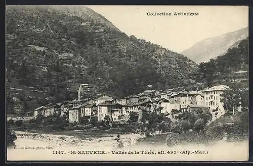AK Saint-Sauveur-sur-Tinée, Vue du village dans la vallée de la Tinée