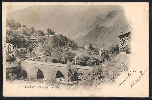 AK Saint-Martin-Vésubie, Le Pont et paysage environnant