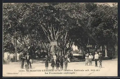 AK St-Martin-Vésubie, La Promenade ombragée avec des promeneurs