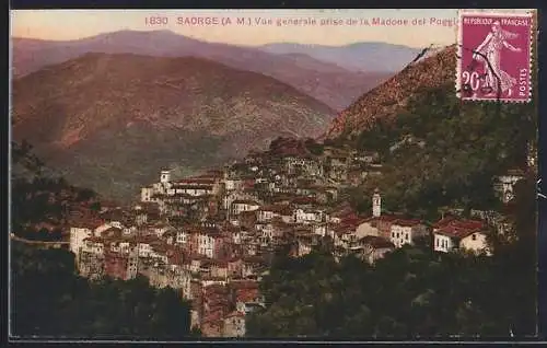 AK Saorge, Vue générale prise de la Madone del Poggio