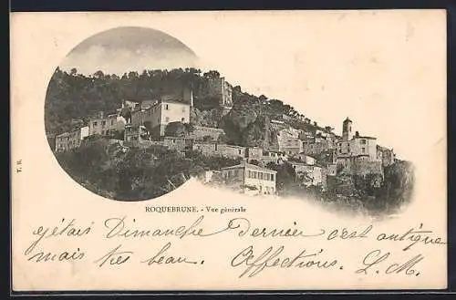 AK Roquebrune, Vue générale du village sur la colline
