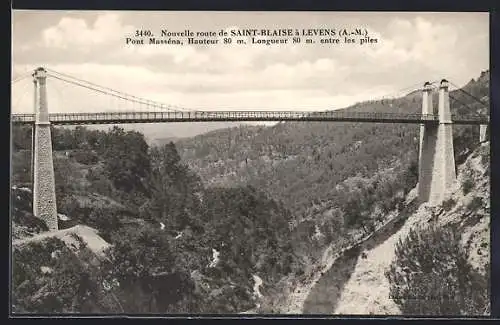 AK Levens, Pont Masséna sur la route de Saint-Blaise, hauteur 80 m, longueur 80 m entre piles