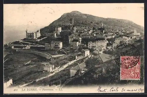 AK La Turbie, Panorama de la ville sur la colline