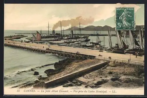 AK Cannes, La jetée Albert Edouard vue prise du Casino Municipal
