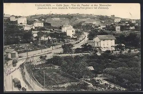 AK Vallauris, Vue du Puador et des Mauruches, jonction des routes de Vallauris à vol d`oiseau