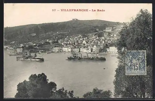 AK Villefranche, La Rade avec navires à l`ancre
