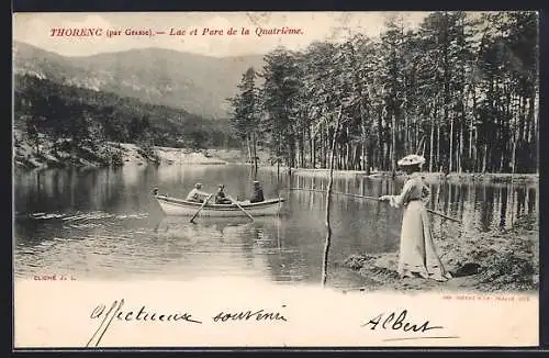 AK Thorenc, Lac et Parc de la Quatrième avec barque et promeneuse élégante