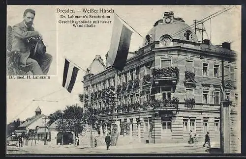 AK Dresden-Weisser Hirsch, Dr. Lahmann`s Sanatorium, Geschäftsgebäude mit neuer Wandelhalle