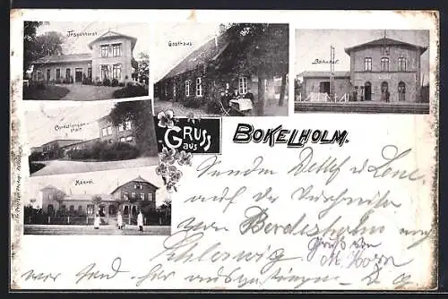 AK Bokelholm, Gasthaus, Bahnhof, Meierei, Corectionsanstalt, Inspektorat