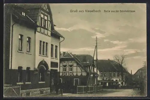 AK Vieselbach, Bahnhofstrasse mit Geschäft