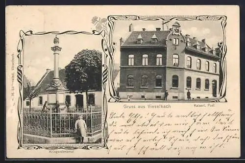 AK Vieselbach, Kriegerdenkmal, Kaiserl. Post