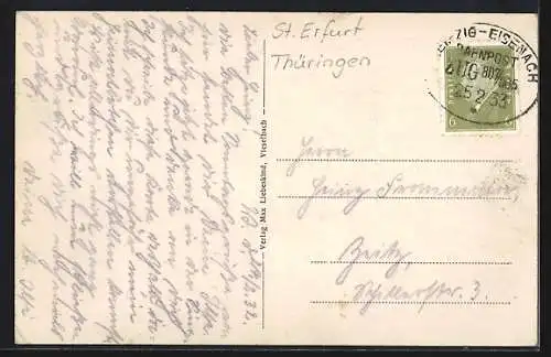 AK Vieselbach, Sparkasse mit Kriegerdenkmal, Postamt