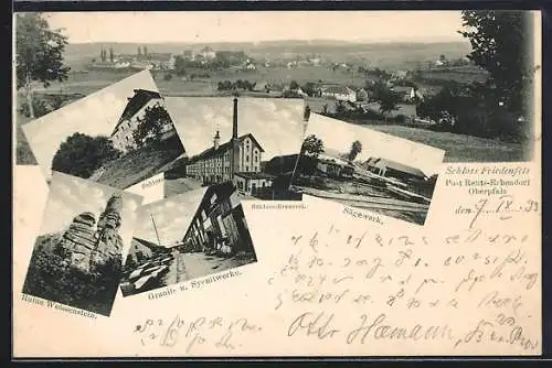 AK Erbendorf /Oberpfalz, Schloss Friedenfels Schloss-Brauerei, Sägewerk, Ruine Weissenstein