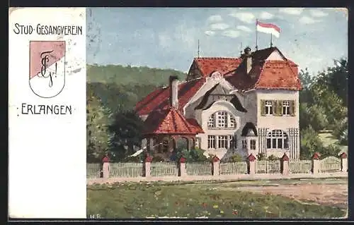 Künstler-AK Erlangen, Verbindungshaus des Stud. Gesangverein Erlangen