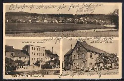AK Penzendorf bei Schwabach, Gasthaus Gg. Katheder, Mühlen an der Rednitz