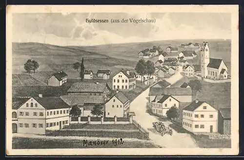 Künstler-AK sign. Hans Pernat: Huldsessen, Ortsansicht aus der Vogelschau