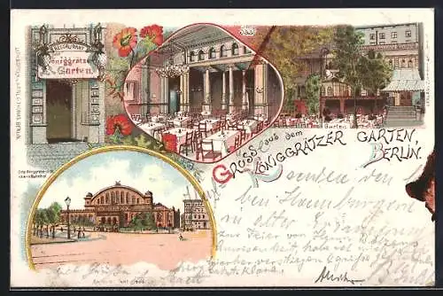 Lithographie Berlin-Kreuzberg, Restaurant Königgrätzer Garten, Anhalter Bahnhof