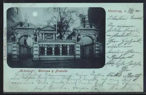 Mondschein-AK Hamburg-Billwärder, Gasthaus Erholung, Inh. Behrens und Kranold