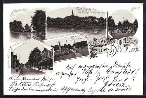 Lithographie Bramstedt / Holstein, Mühlenbrücke, Marienbeck, Bleck, Anlagen