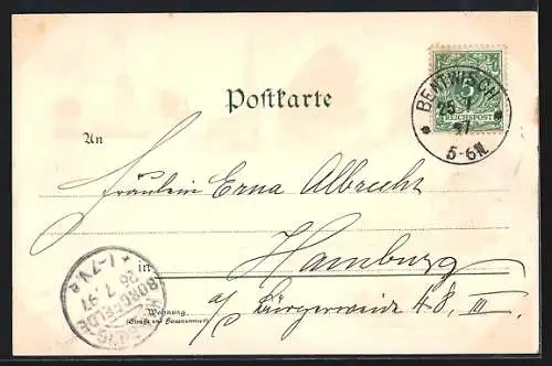 Lithographie Rostock, Ständehaus, Post und Kröpeliner Thor