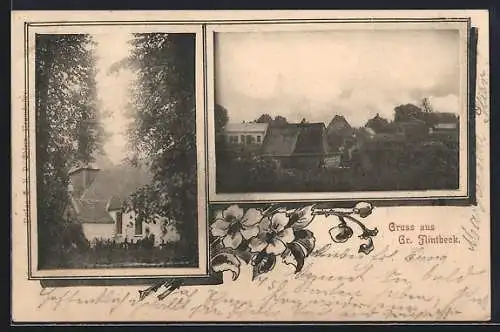 AK Grossflintbek, Kirche und Ortsansicht im Passepartout