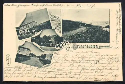 Vorläufer-AK Brunshaupten, 1895, Restaurant und Pension, Strassenpartie und Strand
